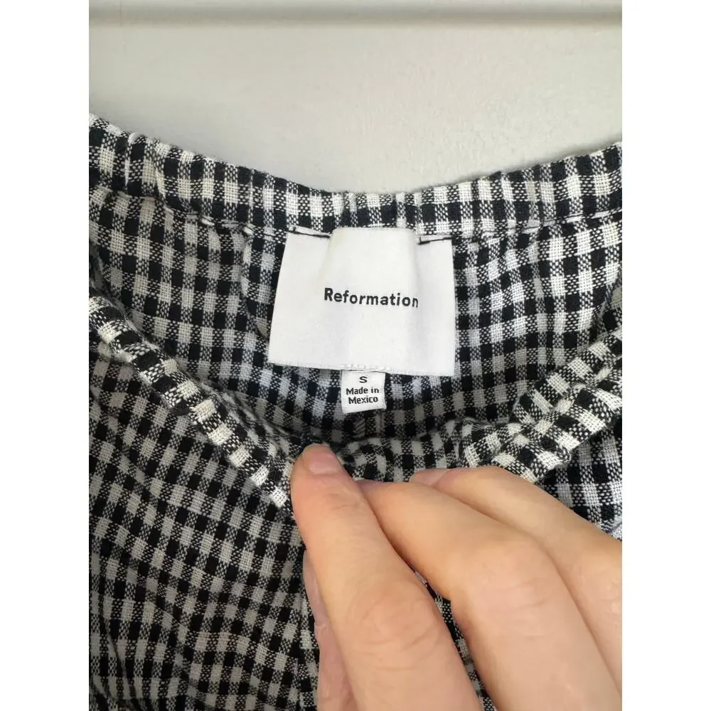 NWOT Reformation Tillie Linen Short in Black/White Check SZ S_4
